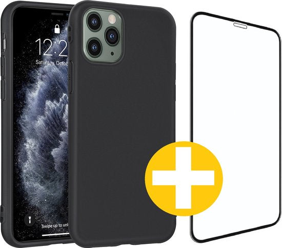 Hoesje en Screenprotector Combi Geschikt Voor iPhone 11 Pro Max -Zwart Hoesje + Premium Screenprotector