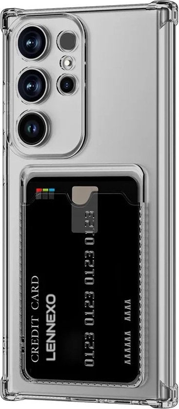 Lennexo Hoesje Met Pashouder Geschikt Voor Samsung S24 ULTRA - Transparant Siliconen Hoesje - Shockproof Case