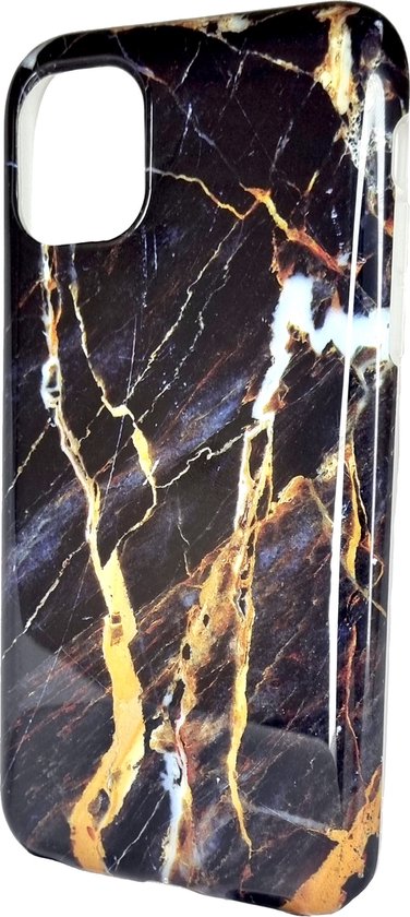 Luxe Hoesje Geschikt Voor iPhone 12 Hoesje - Siliconen Marmer Hoesje - Zwart/Goud