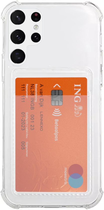 Lennexo Hoesje Met Pashouder Geschikt Voor Samsung S22 Ultra - Transparant Siliconen Hoesje - Shockproof Case