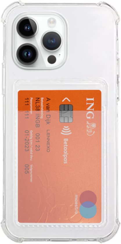 Lennexo Hoesje Met Pashouder Geschikt Voor iPhone 15 Pro Max - Transparant Siliconen Hoesje - Shockproof Case