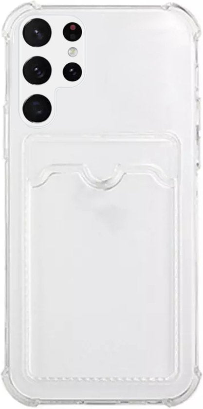 Lennexo Hoesje Met Pashouder Geschikt Voor Samsung S22 Ultra - Transparant Siliconen Hoesje - Shockproof Case