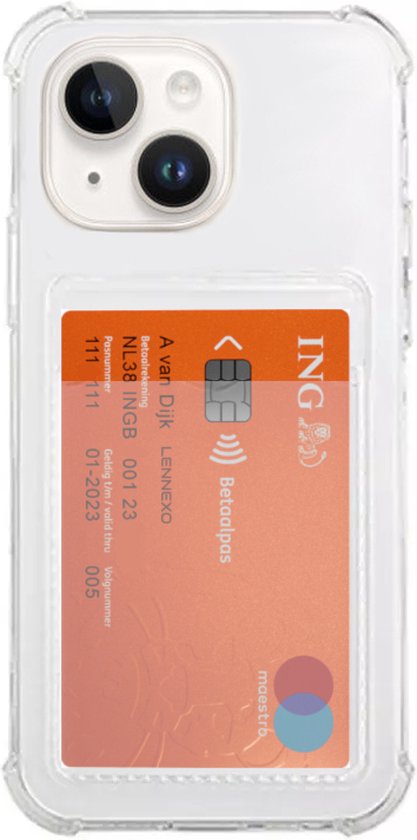 Lennexo Hoesje Met Pashouder Geschikt Voor iPhone 15 Plus - Transparant Siliconen Hoesje - Shockproof Case