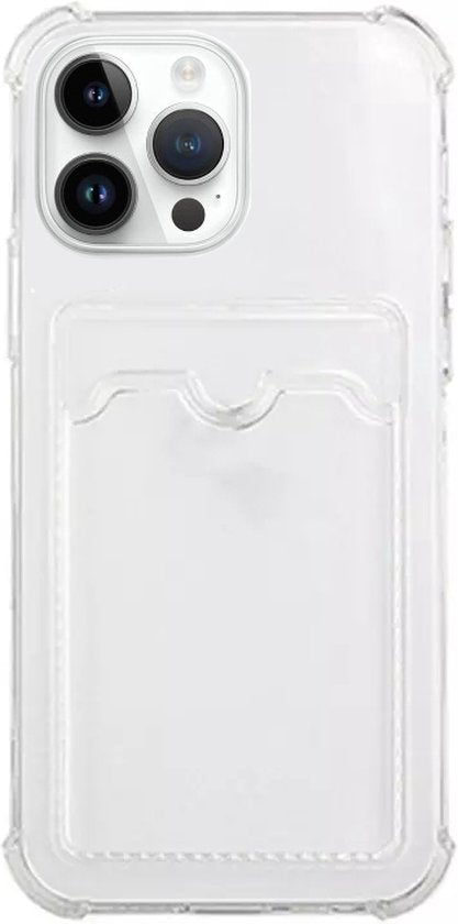 Lennexo Hoesje Met Pashouder Geschikt Voor iPhone 15 Pro Max - Transparant Siliconen Hoesje - Shockproof Case