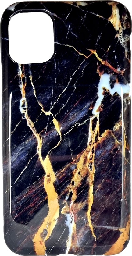 Luxe Hoesje Geschikt Voor iPhone 11 - Siliconen Marmer Hoesje - Zwart/Goud