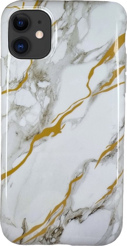 Luxe Hoesje iPhone 11 - Siliconen Marmer Hoesje - Wit