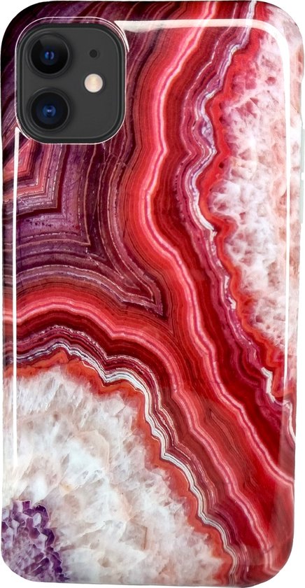 Luxe Hoesje Geschikt Voor iPhone 12 / 12 Pro - Siliconen Marmer Hoesje - Rood
