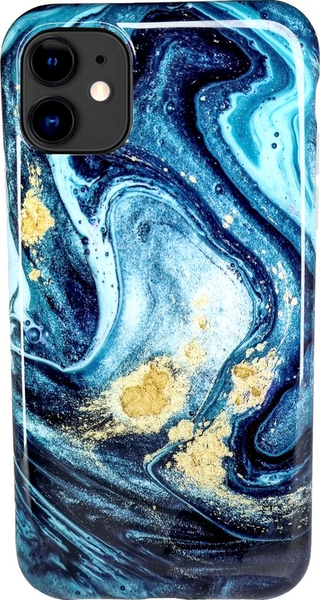 Luxe iPhone 12 / 12 Pro Hoesje | Siliconen Marmer Hoesje | Soft Back Cover Telefoonhoesje - Blauw