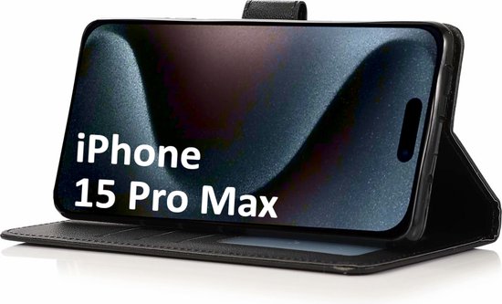 Bookcase Hoesje Geschikt Voor iPhone 15 Pro Max - Wallet Case - Hoesje Met Pasjeshouder - Zwart