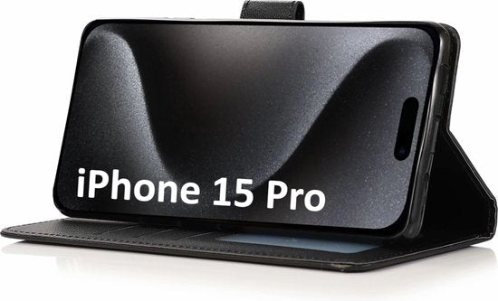 Bookcase Hoesje Geschikt Voor iPhone 15 Pro - Wallet Case - Hoesje Met Pasjeshouder - Zwart