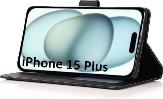Bookcase Hoesje Geschikt Voor iPhone 15 Pus - Wallet Case - Hoesje Met Pasjeshouder - Zwart
