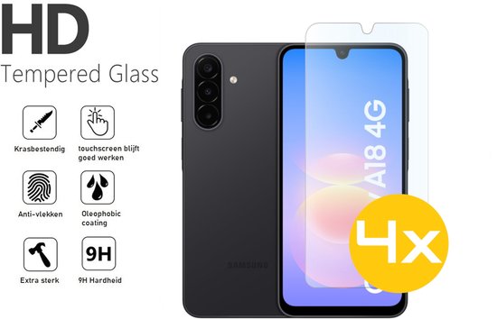 Screenprotector Geschikt Voor Samsung Galaxy A18 - Glasplaat - Tempered Glass - 4 Stuks