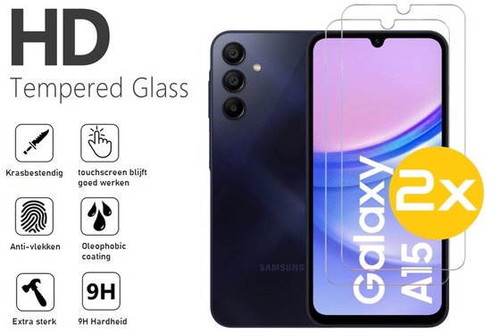 Hoesje en Screenprotector Combi Geschikt Voor Samsung Galaxy A15 - Zwarte Siliconen Hoesje + 2x Screenprotector