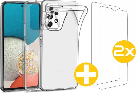 Hoesje en Screenprotector Combi Geschikt Voor Samsung Galaxy A33 5G - Transparant Hoesje + 2x Screenprotector