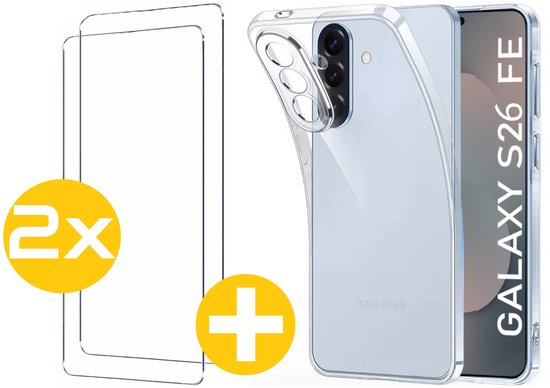 Hoesje en Screenprotector Combi Geschikt Voor Samsung Galaxy S26 FE (Fan Edition) - Transparant Hoesje + 2x Screenprotector