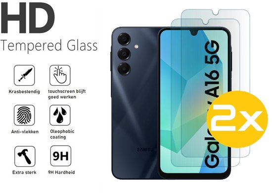 Hoesje en Screenprotector Combi Geschikt Voor Samsung Galaxy A16 - Zwarte Siliconen Hoesje + 2x Screenprotector