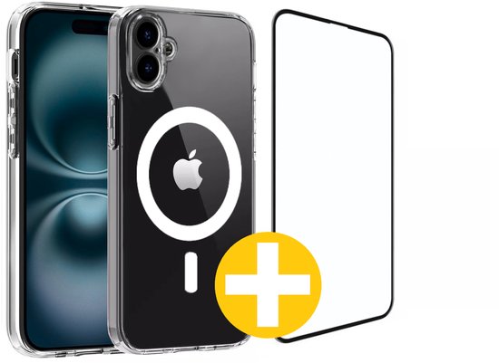 Magnetisch Hoesje en Screenprotector Combi Geschikt Voor iPhone 16 Plus - Hoesje Geschikt voor Magsafe + Premium Screenprotector