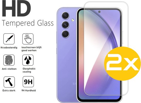 Screenprotector Geschikt Voor Samsung Galaxy A54 - Glasplaat - Tempered Glass - 2 Stuks