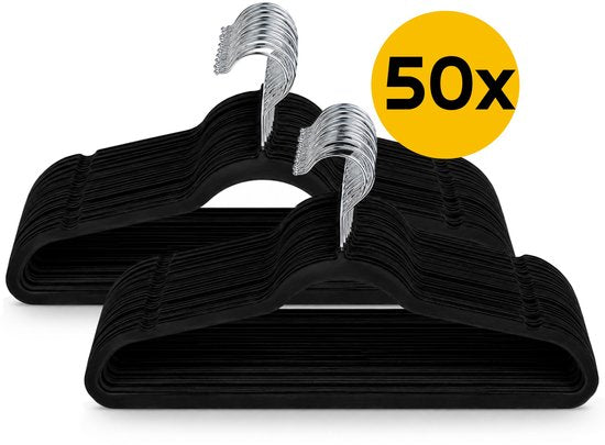 50 Stuks Premium Fluwelen Kledinghangers - Velvet Kleerhangers met Anti-Slip - Broekhanger Volwassenen - Zwart