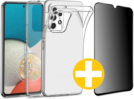Hoesje en Privacy Screenprotector Combi Geschikt Voor Samsung A33 - Transparant Hoesje + Privacy Glas