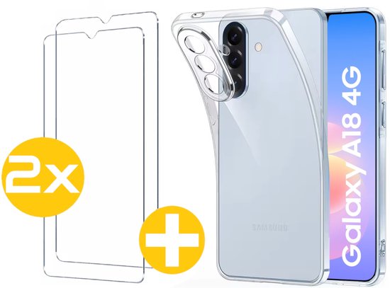 Hoesje en Screenprotector Combi Geschikt Voor Samsung Galaxy A18 - Transparant Hoesje + 2x Screenprotector
