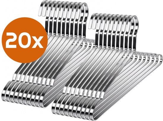 Luxe Kledinghanger - RVS Kleerhanger Set - Premium Garderobe Organizer 20 Stuks Zilver