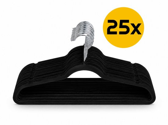 25 Stuks Premium Fluwelen Kledinghangers - Velvet Kleerhangers met Anti-Slip - Broekhanger Volwassenen - Zwart