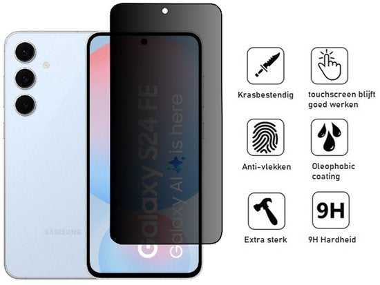 Hoesje en Privacy Screenprotector Combi Geschikt Voor Samsung S24 FE (Fan Edition) - Transparant Hoesje + Privacy Glas
