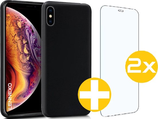 Hoesje en Screenprotector Combi Geschikt Voor iPhone XS Max - Zwarte Siliconen Hoesje + 2x Screenprotector