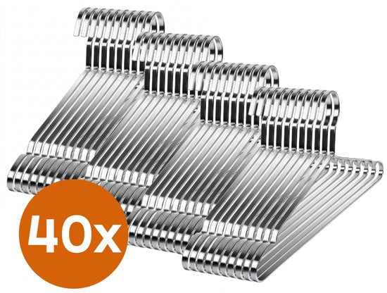 Luxe Kledinghanger - RVS Kleerhanger Set - Premium Garderobe Organizer 40 Stuks Zilver