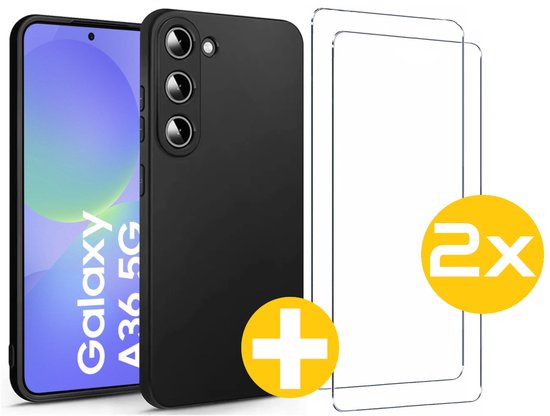 Hoesje en Screenprotector Combi Geschikt Voor Samsung Galaxy A36 - Zwarte Siliconen Hoesje + 2x Screenprotector