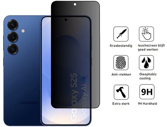 Hoesje en Privacy Screenprotector Combi Geschikt Voor Samsung S25 - Transparant Hoesje + Privacy Glas