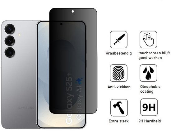 Privacy Screenprotector Geschikt Voor Samsung S25+ (S25 PLUS) - Volledige Beschermglas - PREMIUM Tempered Glass - 1 stuk