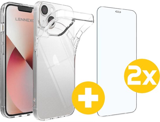 Hoesje en Screenprotector Combi Geschikt Voor iPhone 14 Plus - Transparant Hoesje + 2x Screenprotector