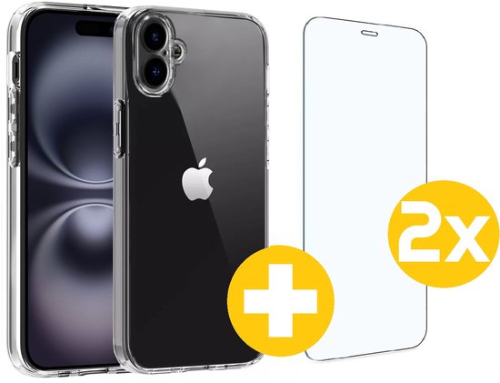 Hoesje en Screenprotector Combi Geschikt Voor iPhone 16 - Transparant Hoesje + 2x Screenprotector