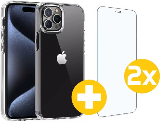 Hoesje en Screenprotector Combi Geschikt Voor iPhone 15 Pro Max - Transparant Hoesje + 2x Screenprotector