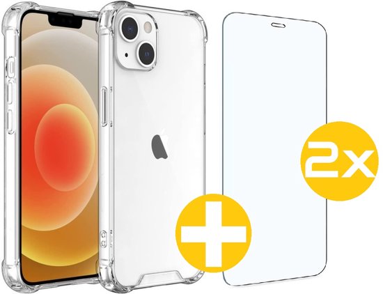 Hoesje en Screenprotector Combi Geschikt Voor iPhone 13 Mini - Anti Shock Hoesje + 2x Screenprotector