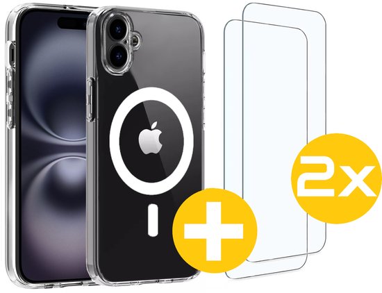 Magnetisch Hoesje en Screenprotector Combi Geschikt Voor iPhone 16 - Hoesje Geschikt voor Magsafe + 2x Screenprotector