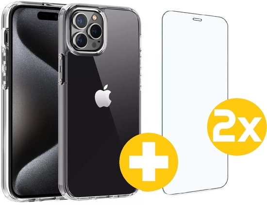 Hoesje en Screenprotector Combi Geschikt Voor iPhone 15 Pro - Transparant Hoesje + 2x Screenprotector
