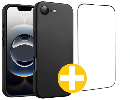 Hoesje en Screenprotector Combi Geschikt Voor iPhone 16e - Zwart Hoesje + Premium Screenprotector