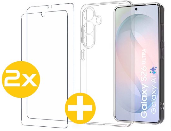 Hoesje en Screenprotector Combi Geschikt Voor Samsung Galaxy S26 Ultra - Transparant Hoesje + 2x Screenprotector
