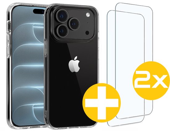 Hoesje en Screenprotector Combi Geschikt Voor iPhone 18 Pro Max - Transparant Hoesje + 2x Screenprotector