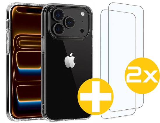 Hoesje en Screenprotector Combi Geschikt Voor iPhone 17 Pro Max - Transparant Hoesje + 2x Screenprotector