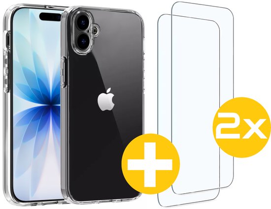 Hoesje en Screenprotector Combi Geschikt Voor iPhone 17 - Transparant Hoesje + 2x Screenprotector