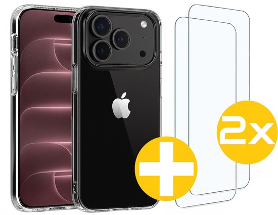 Hoesje en Screenprotector Combi Geschikt Voor iPhone 18 Pro - Transparant Hoesje + 2x Screenprotector