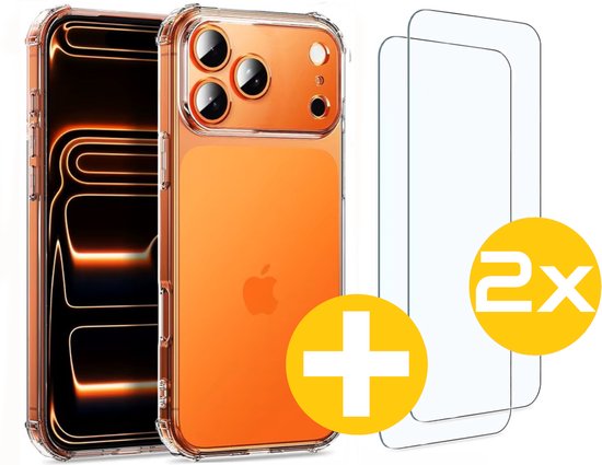 Hoesje en Screenprotector Combi Geschikt Voor iPhone 17 Pro Max - Anti Shock Hoesje + 2x Screenprotector