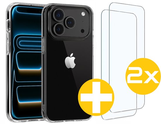 Hoesje en Screenprotector Combi Geschikt Voor iPhone 17 Pro - Transparant Hoesje + 2x Screenprotector