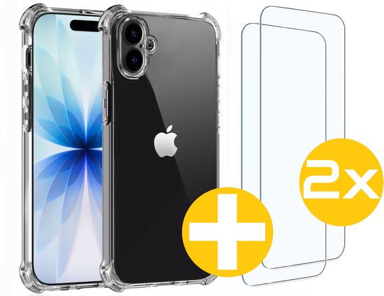 Hoesje en Screenprotector Combi Geschikt Voor iPhone 17 - Anti Shock Hoesje + 2x Screenprotector