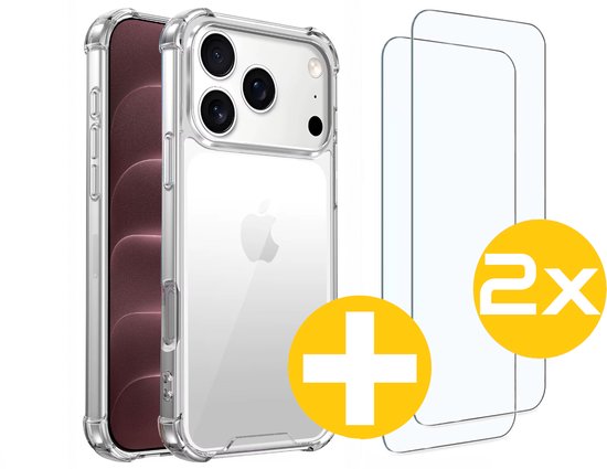 Hoesje en Screenprotector Combi Geschikt Voor iPhone 18 Pro - Anti Shock Hoesje + 2x Screenprotector