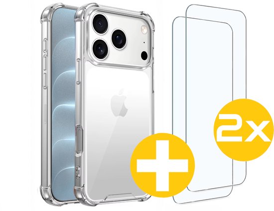 Hoesje en Screenprotector Combi Geschikt Voor iPhone 18 Pro Max - Anti Shock Hoesje + 2x Screenprotector